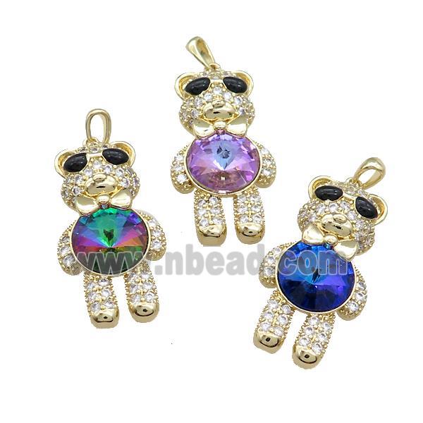 Copper Bear Pendant Pave Zircon Crystal Glass Gold Plated Mixed
