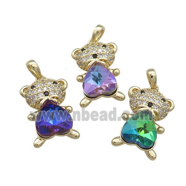Copper Mouse Pendant Pave Zircon Crystal Glss Gold Plated Mixed