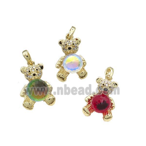 Copper Bear Pendant Pave Zircon Crystal Glass Gold Plated Mixed