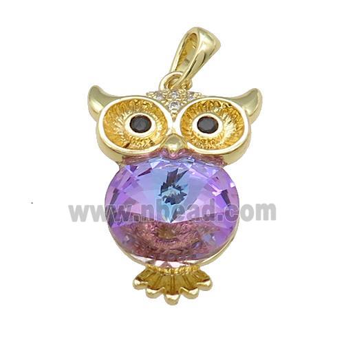 Copper Owl Charms Pendant Pave Crystal Glass Gold Plated