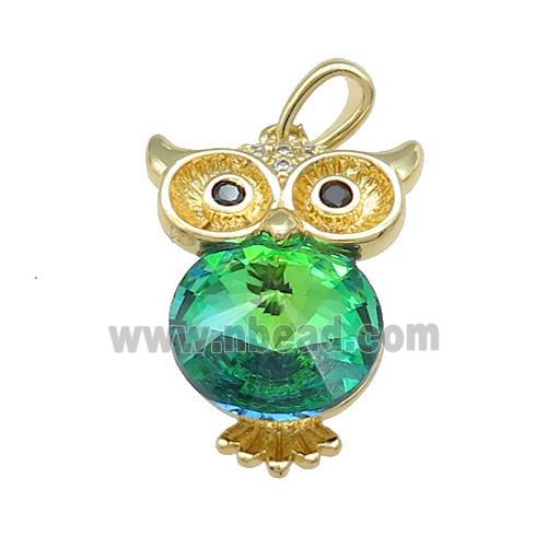 Copper Owl Charms Pendant Pave Crystal Glass Gold Plated