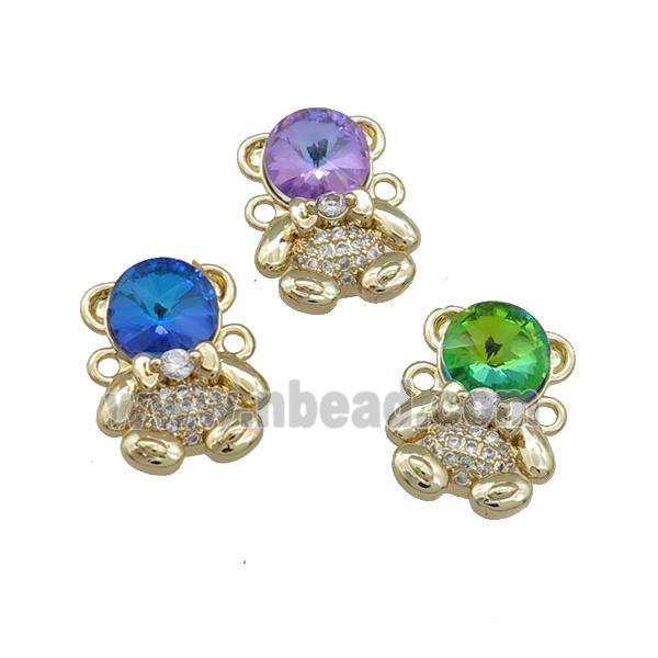 Copper Bear Connector Pave Zircon Crystal Glass Gold Plated Mixed