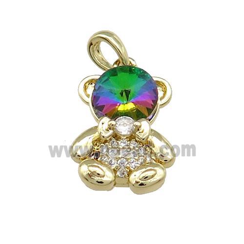 Copper Bear Pendant Pave Zircon Crystal Glass Gold Plated