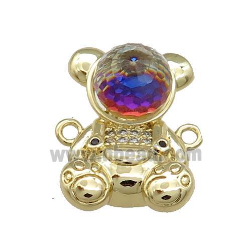 Copper Bear Connector Pave Zircon Crystal Glass Gold Plated