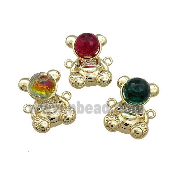 Copper Bear Connector Pave Zircon Crystal Glass Gold Plated Mixed