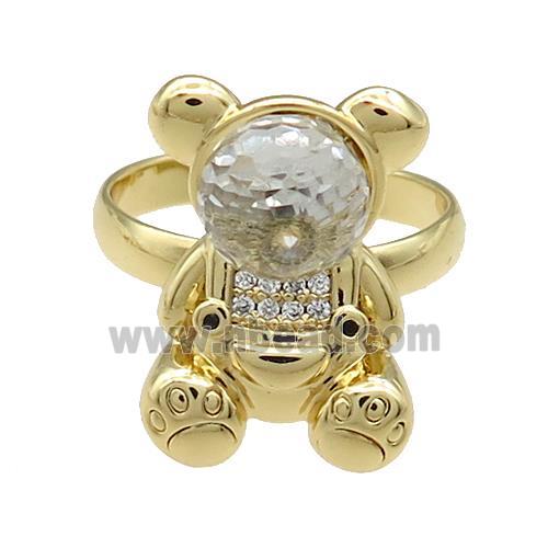 Copper Bear Rings Pave Zircon Crystal Glass Adjustable Gold Plated