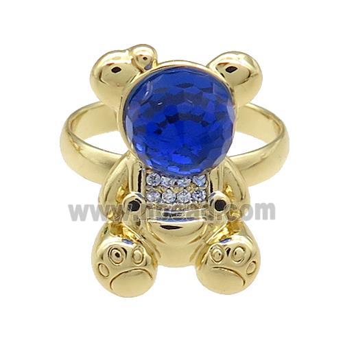 Copper Bear Rings Pave Zircon Crystal Glass Adjustable Gold Plated