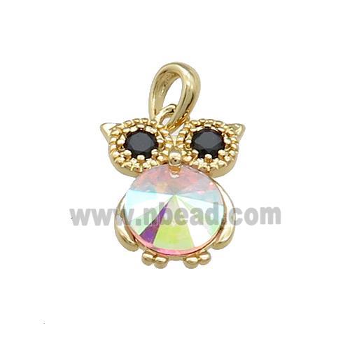Copper Owl Pendant Pave Zircon Crystal Glass Gold Plated
