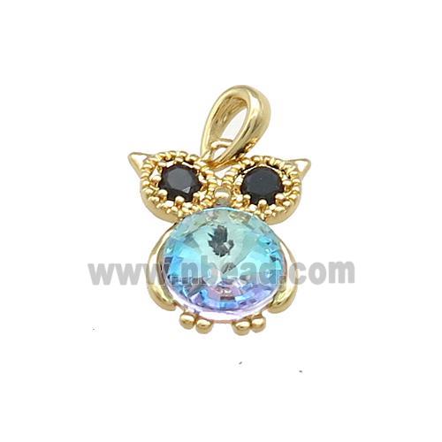 Copper Owl Pendant Pave Zircon Crystal Glass Gold Plated