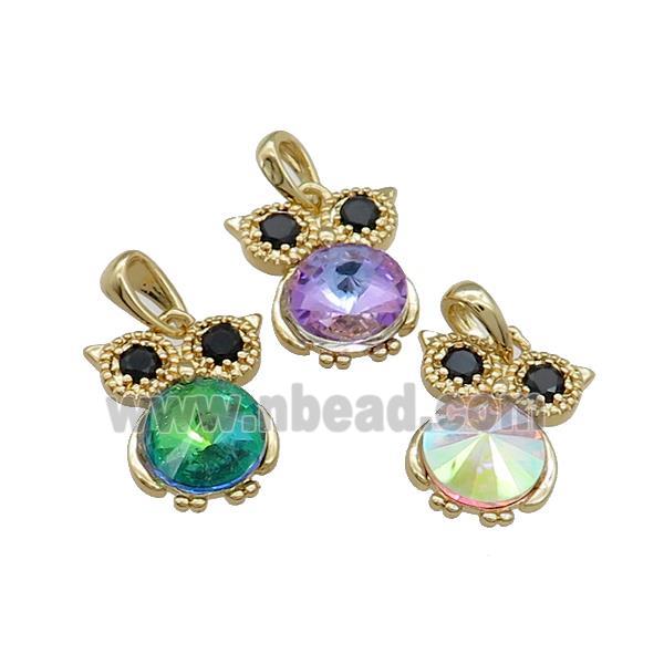 Copper Owl Pendant Pave Zircon Crystal Glass Birds Gold Plated Mixed