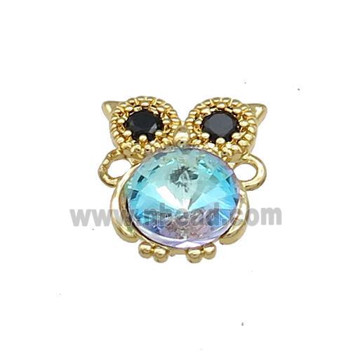 Copper Owl Connector Pave Crystal Glass Zircon Gold Plated