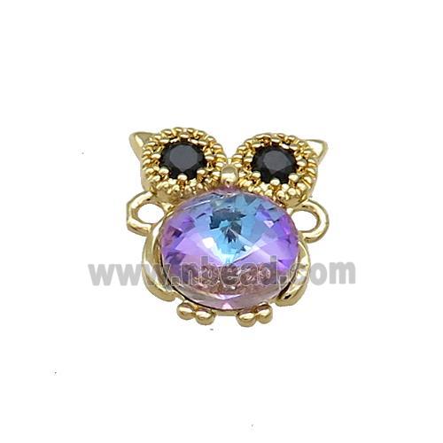 Copper Owl Connector Pave Crystal Glass Zircon Gold Plated