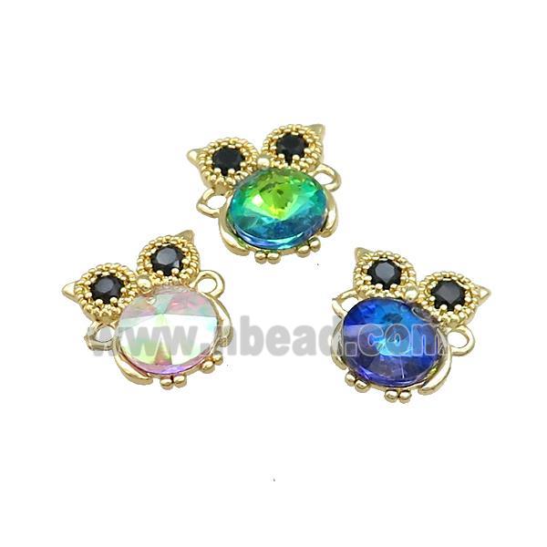 Copper Owl Connector Pave Crystal Glass Zircon Birds Gold Plated Mixed