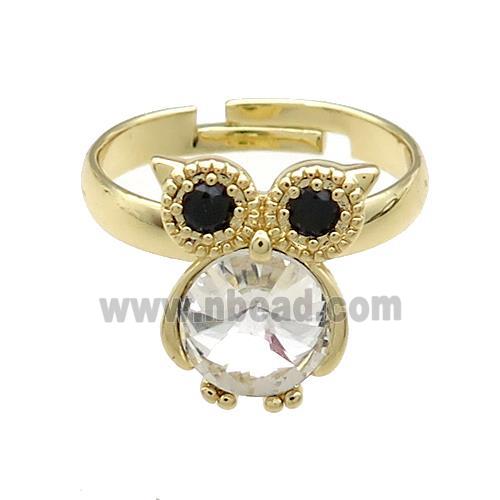 Copper Owl Rings Pave Crystal Glass Zircon Adjustable Gold Plated