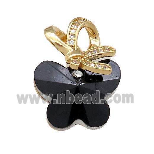 Black Crystal Glass Butterfly Pendant Copper Pave Zircon Gold Plated