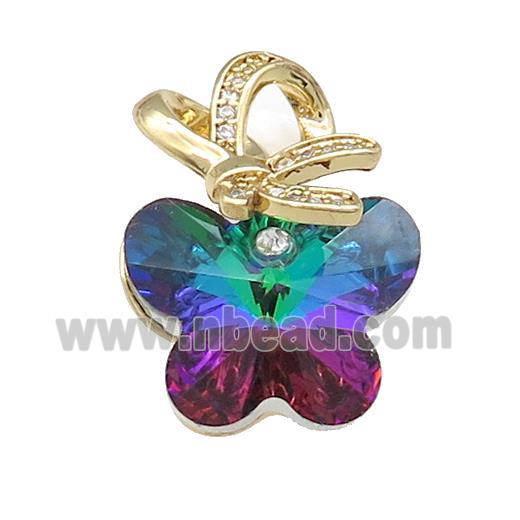 Rainbow Crystal Glass Butterfly Pendant Copper Pave Zircon Gold Plated