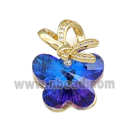 Blue Crystal Glass Butterfly Pendant Copper Pave Zircon Gold Plated