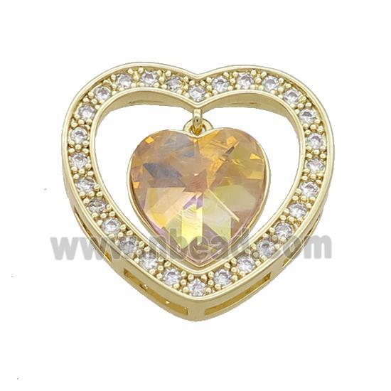 Copper Heart Pendant Pave Crystal Glass Zircon Gold Plated