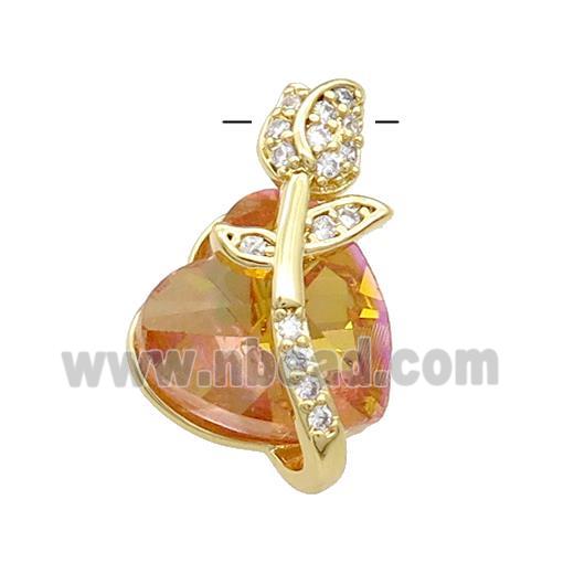 Copper Tulip Flower Pendant Pave Crystal Glass Zircon Gold Plated