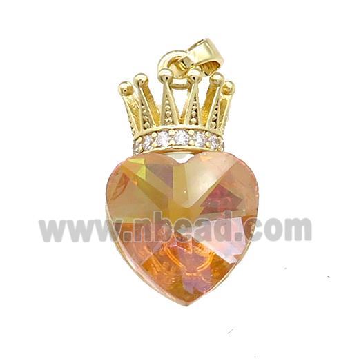 Copper Crown Pendant Pave Orange Crystal Glass Zircon Gold Plated