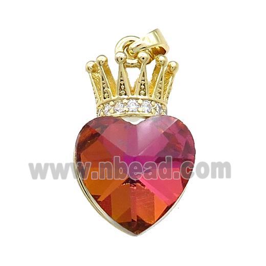 Copper Crown Pendant Pave Red Crystal Glass Zircon Gold Plated