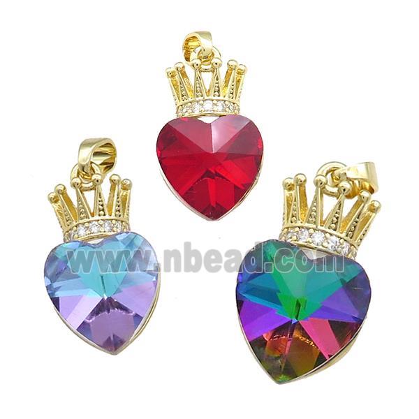 Copper Crown Pendant Pave Crystal Glass Zircon Gold Plated Mixed