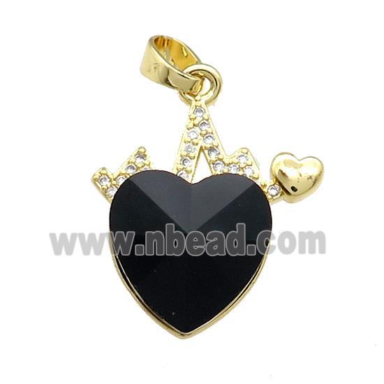 Copper Heartbeat Pendant Pave Black Crystal Glass Zircon Gold Plated