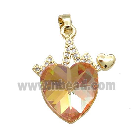 Copper Heartbeat Pendant Pave Crystal Glass Zircon Gold Plated