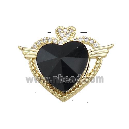 Copper Heart Pendant Pave Crystal Glass Zircon Angel Wings Gold Plated