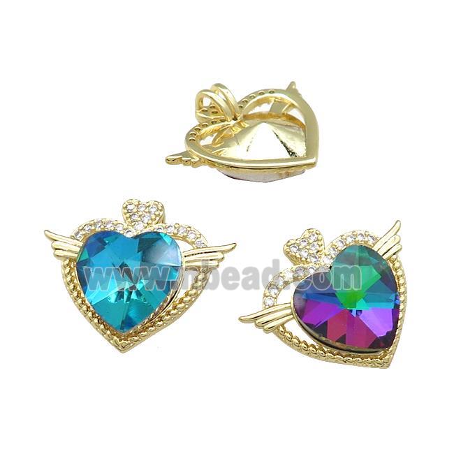 Copper Heart Pendant Pave Crystal Glass Zircon Angel Wings Gold Plated Mixed