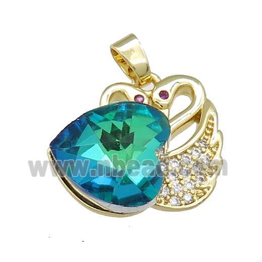 Copper Swan Pendant Pave Crystal Glass Zircon Heart Gold plated