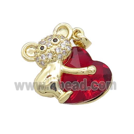 Copper Mouse Pendant Pave Crystal Glass Zircon Gold Plated
