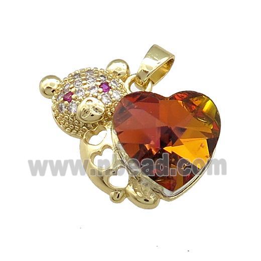 Copper Bear Pendant Pave Crystal Glass Zircon Gold Plated