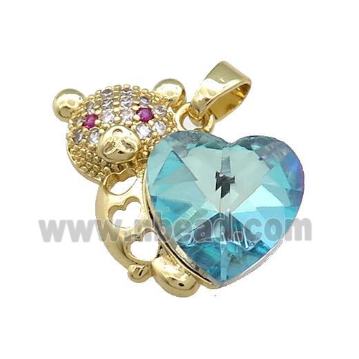 Copper Bear Pendant Pave Crystal Glass Zircon Gold Plated