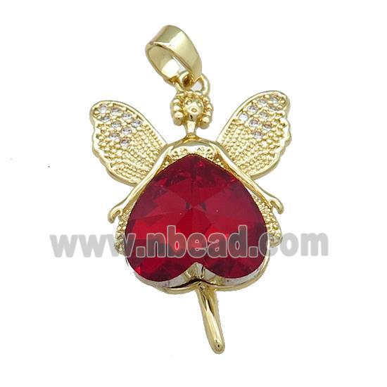Copper Fairy Pendant Pave Crystal Glass Zircon Gold Plated