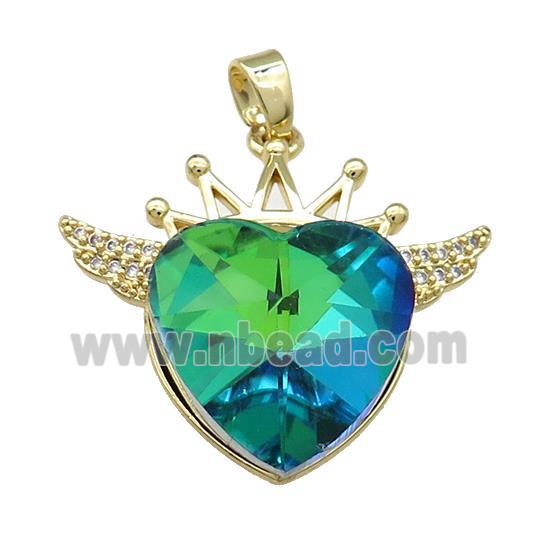 Copper Crown Pendant Pave Crystal Glass Zircon Wings Gold Plated