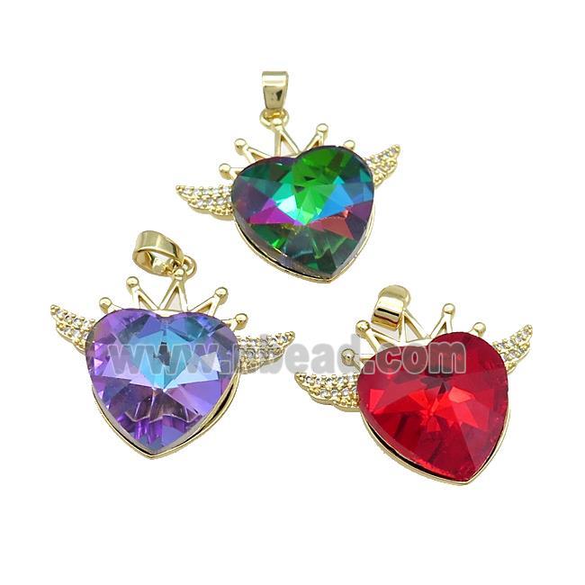 Copper Crown Pendant Pave Crystal Glass Zircon Wings Gold Plated Mixed