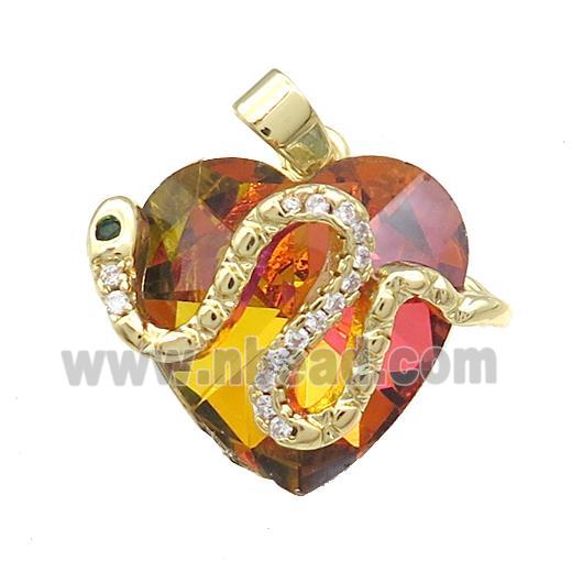 Copper Snake Pendant Pave Crystal Glass Zircon Gold Plated