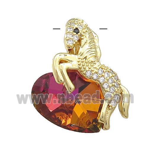 Copper Horse Pendant Pave Crystal Glass Zircon Gold Plated