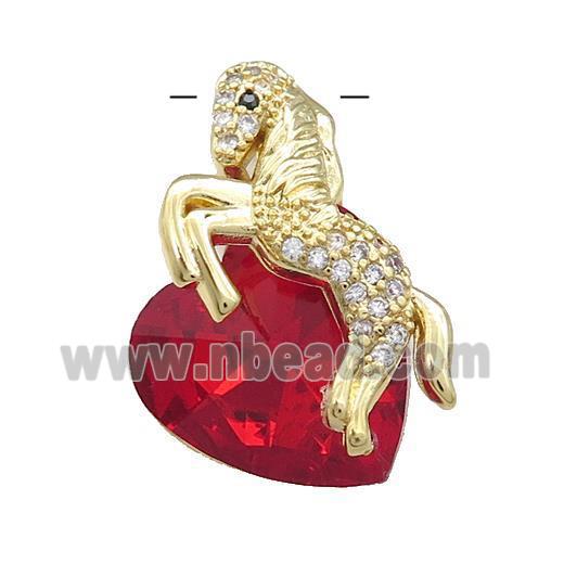 Copper Horse Pendant Pave Crystal Glass Zircon Gold Plated
