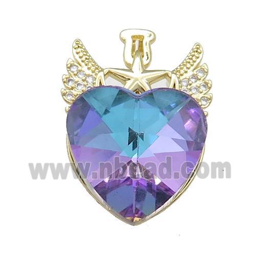 Copper Angel Wings Pendant Pave Crystal Glass Zircon Gold Plated