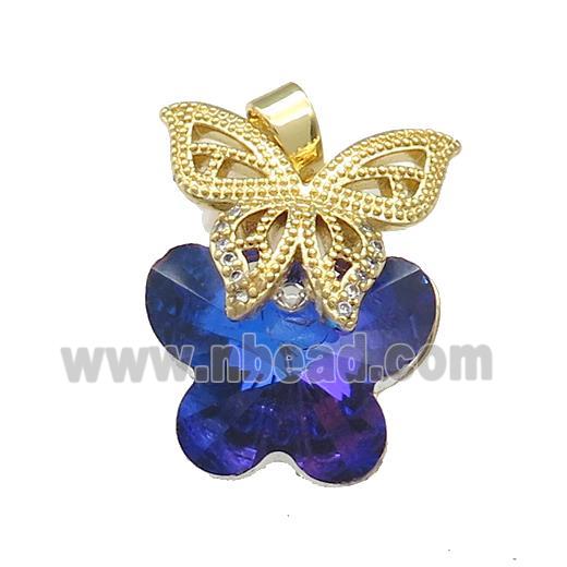 Copper Butterfly Pendant Pave Crystal Glass Zircon Gold Plated