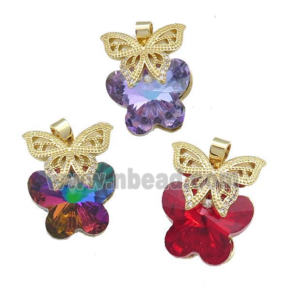 Copper Butterfly Pendant Pave Crystal Glass Zircon Gold Plated Mixed