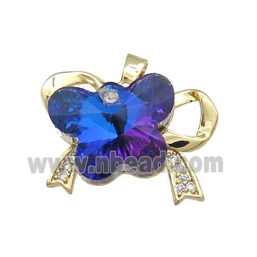 Copper Bowknot Pendant Pave Crystal Glass Zircon Gold Plated