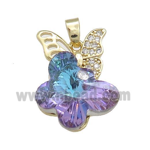 Copper Butterfly Pendant Pave Crystal Glass Zircon Gold Plated