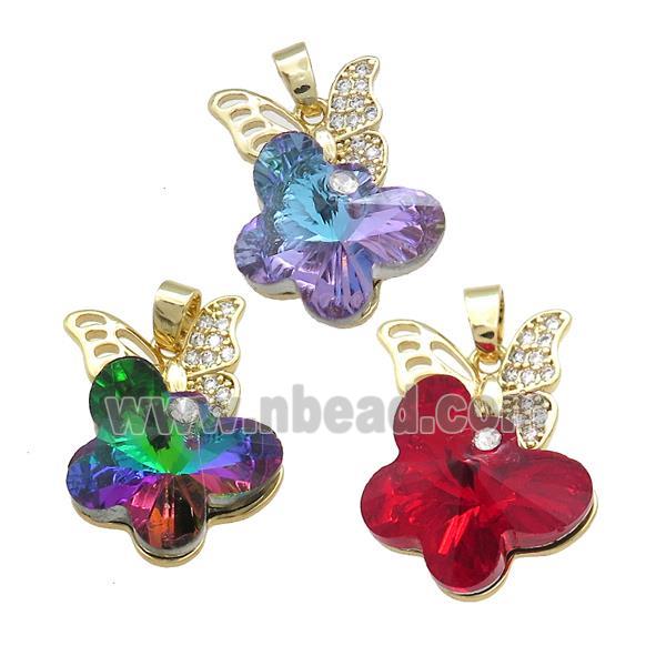 Copper Butterfly Pendant Pave Crystal Glass Zircon Gold Plated Mixed