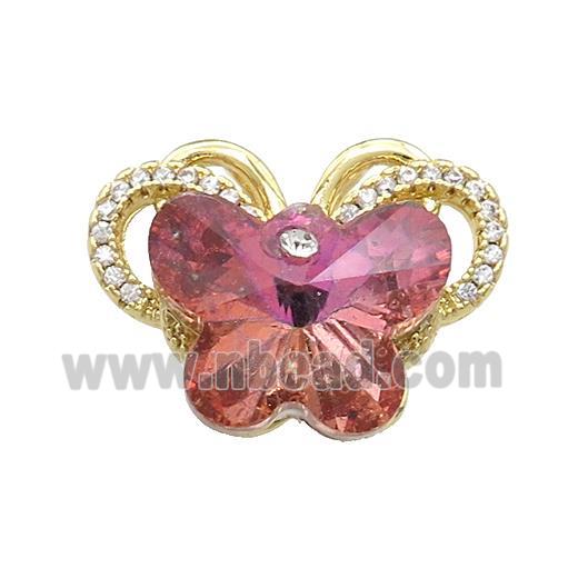 copperCopper Butterfly Pendant Pave Crystal Glass Zircon 2loops Gold Plated