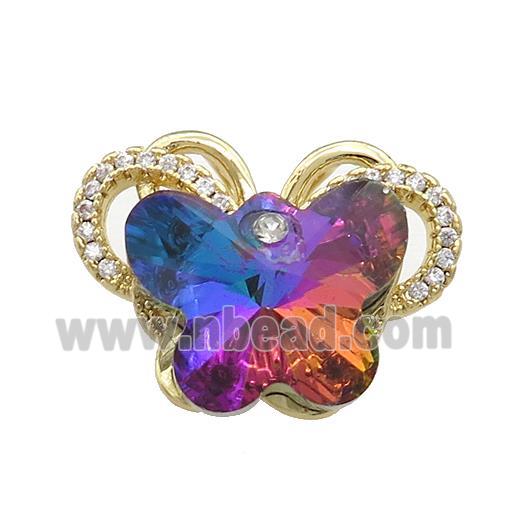 Copper Butterfly Pendant Pave Crystal Glass Zircon 2loops Gold Plated