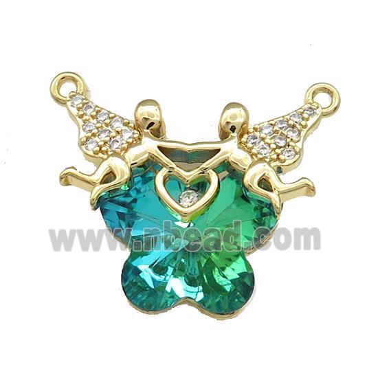 Copper Fairy Pendant Pave Crystal Glass Zircon 2loops Gold Plated