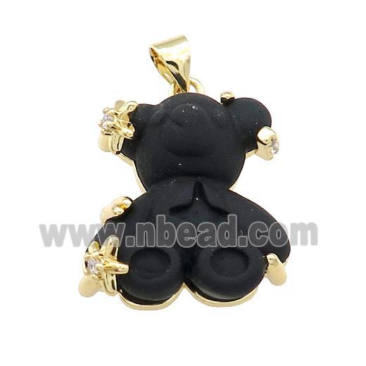 Black Acrylic Bear Pendant Gold Plated